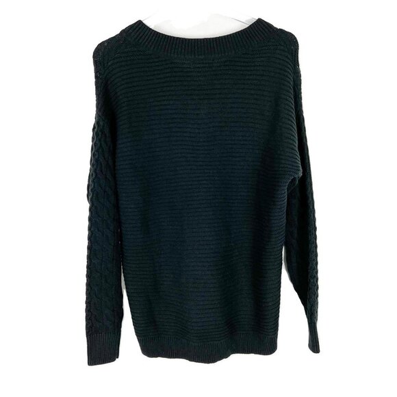 NWT Caslon Cable Knit Sleeve V-Neck Ribbed Sweater In Black Size XS NEW - Picture 8 of 10